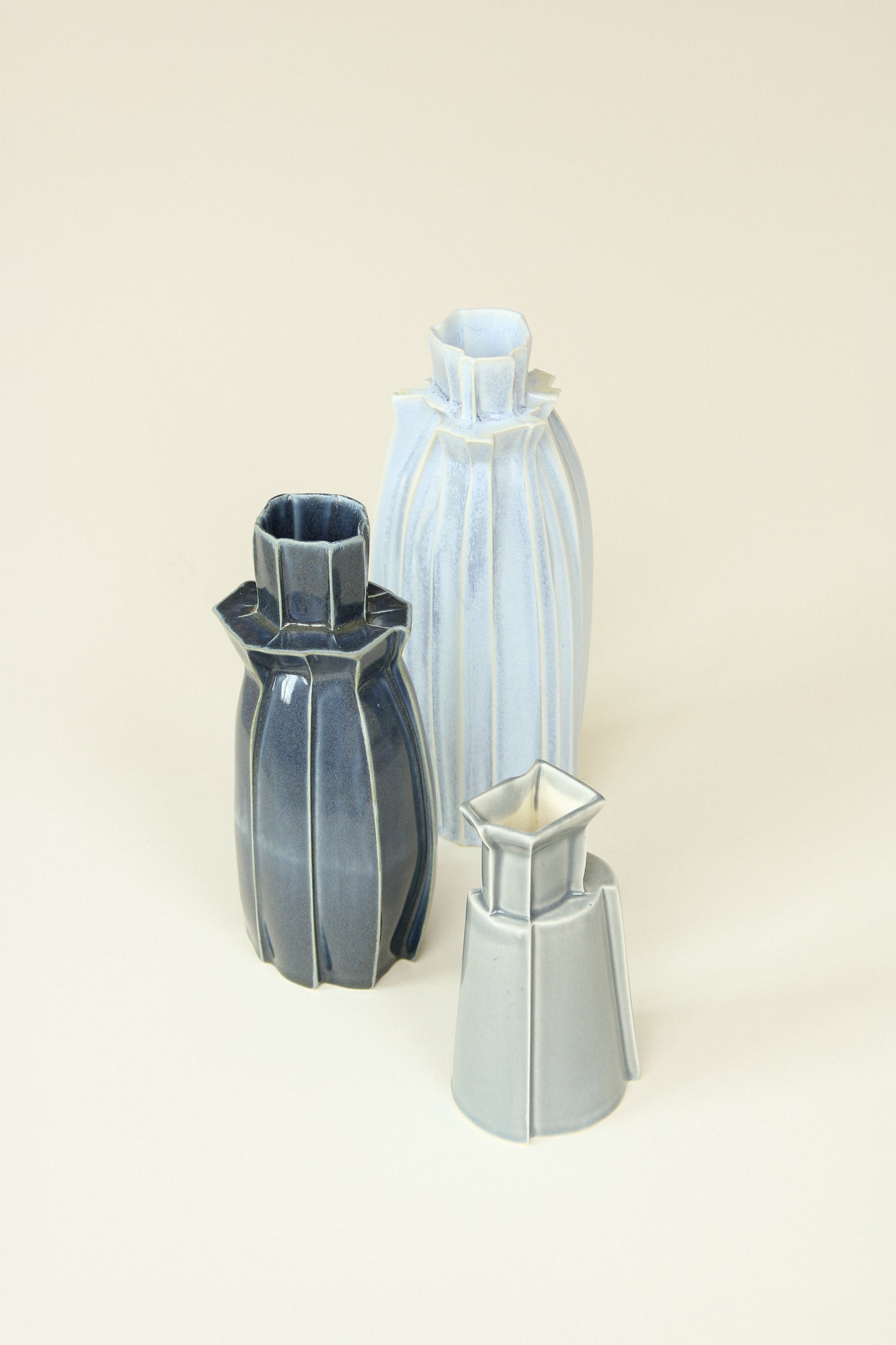 Mid Faceted Vase | Slate Blue Satin
