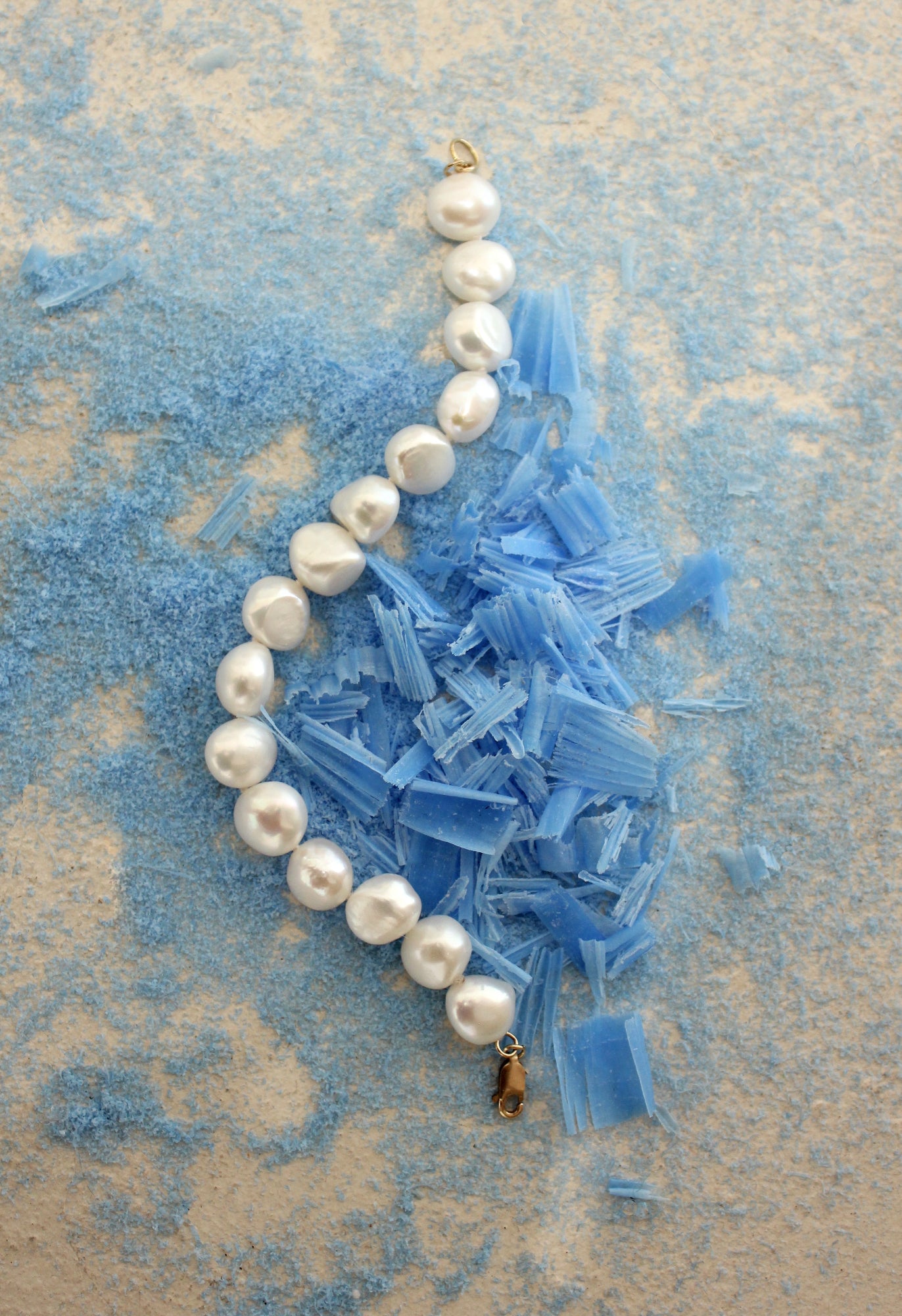 Organic large sized freshwater pearl bracelet with gold filled clasp.