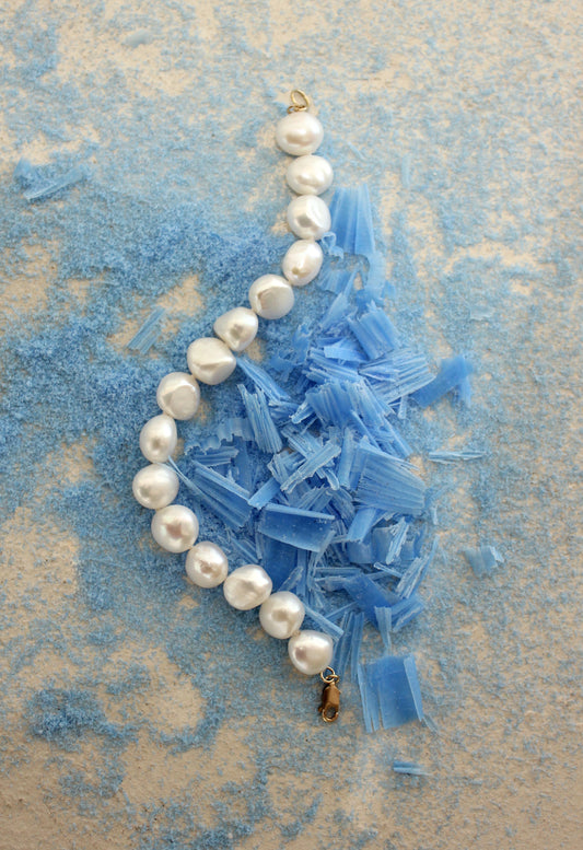 Organic large sized freshwater pearl bracelet with gold filled clasp.